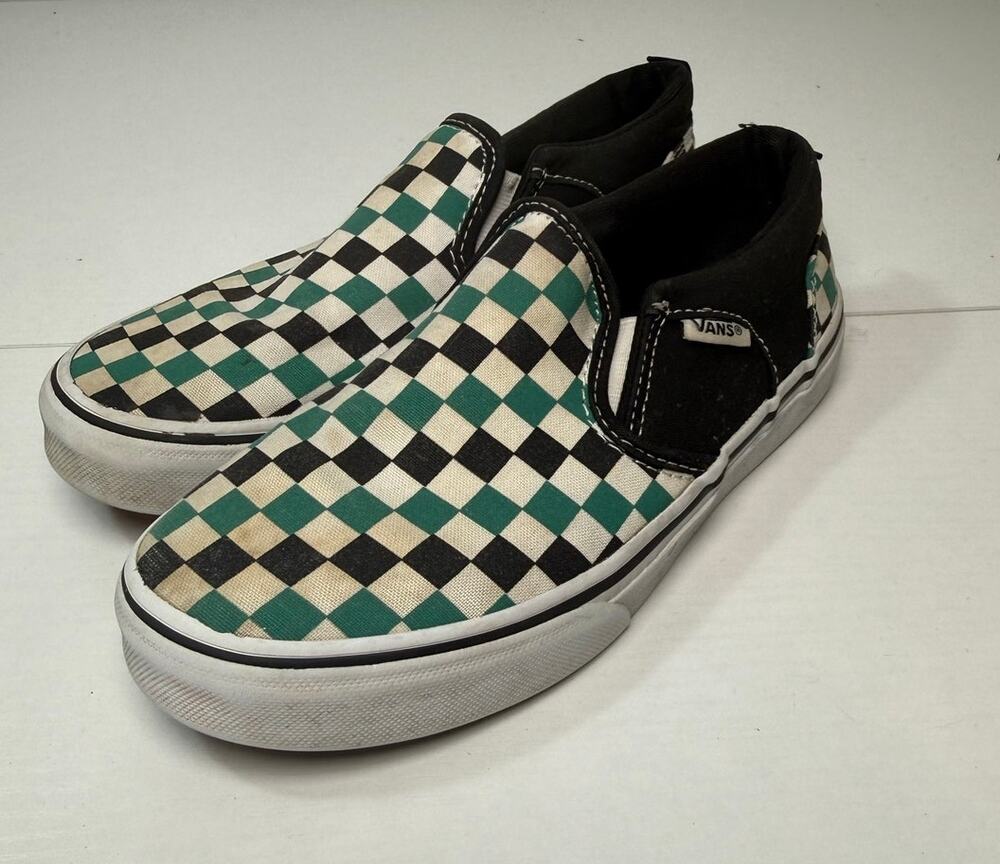 Vans Classic Slip-On Checkerboard Scarab Green, Youth 3